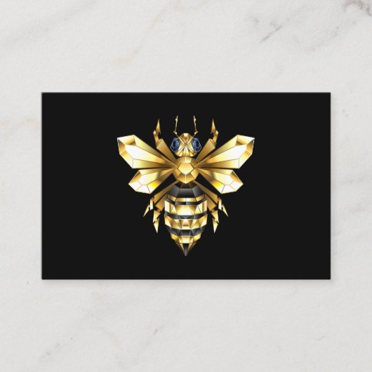 Carte De Visite Logo Faux Gold Foil Bee Polygonal sur Noir (Devant)