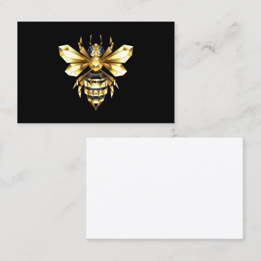 Carte De Visite Logo Faux Gold Foil Bee Polygonal sur Noir (Devant / Derrière)