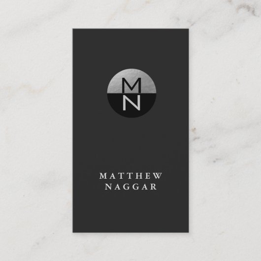 Carte De Visite Logo Faux Silver Foil & Black Circle (Devant)