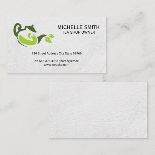 Carte De Visite Logo Feuille de thé vert | Boisson chaude (Devant / Derrière)