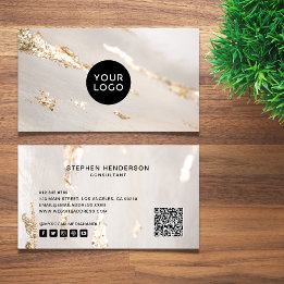Carte De Visite Logo feuille d'or moderne, médias sociaux et code