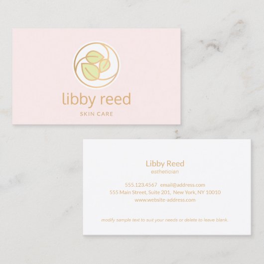 Carte De Visite Logo Feuille vert Spa de beauté rose (Devant / Derrière)