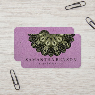 Carte De Visite Logo Fleur de Lotus Élégant Yoga Fond Violet