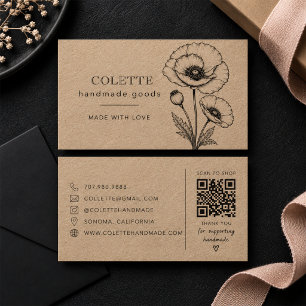 Carte De Visite Logo Fleur Kraft Fabriqué à la Main