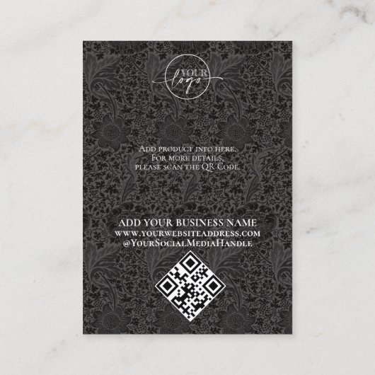 Carte De Visite Logo Fleur Noire QR Code Collier Porte Bijoux (Dos)