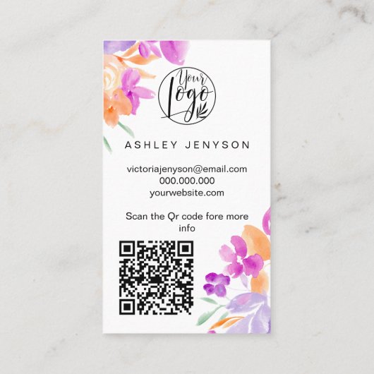 Carte De Visite Logo fleuri pourpre en fleurs commander merci (Dos)