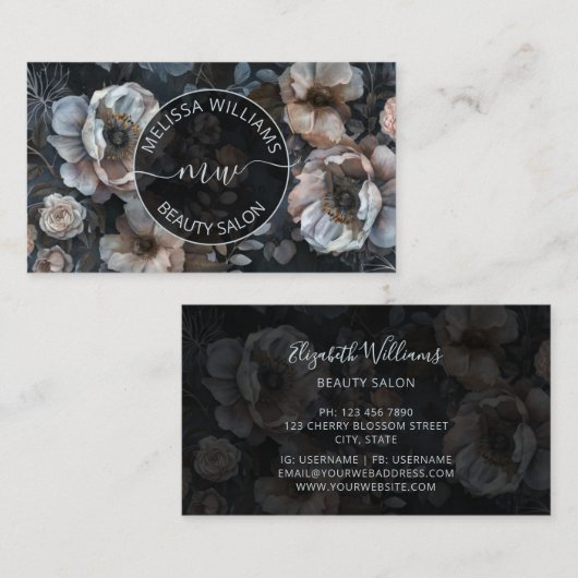 Carte De Visite Logo Fleurs Rose Pâle (Devant / Derrière)