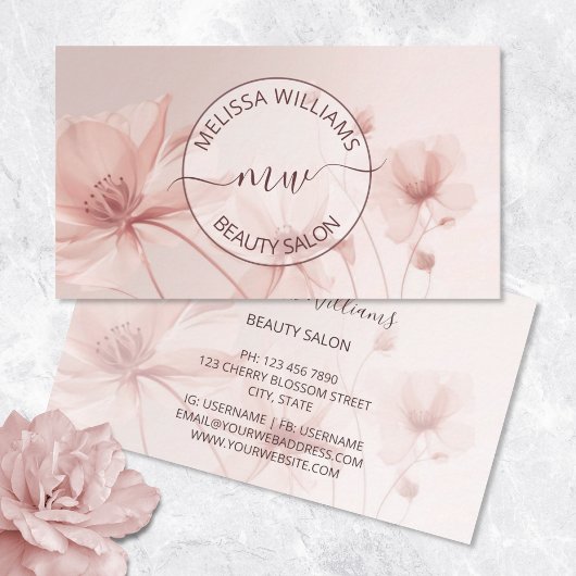 Carte De Visite Logo Fleurs Rose Pâle