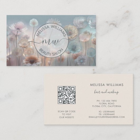 Carte De Visite Logo Fleurs Transparentes de Rêve (Devant / Derrière)