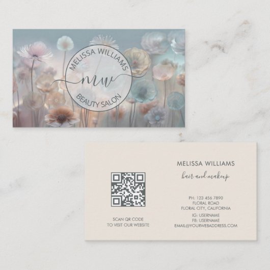 Carte De Visite Logo Fleurs Transparentes de Rêve (Devant / Derrière)