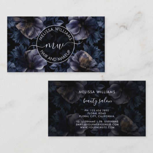 Carte De Visite Logo Fleurs Violet Foncé (Devant / Derrière)