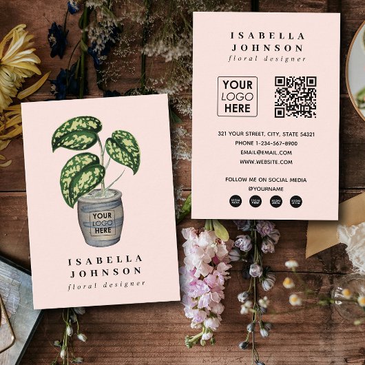 Carte De Visite Logo Floral Designer Rose QR Code Social Media