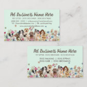 Carte De Visite Logo floral du marcheur de chiens verts (Devant / Derrière)