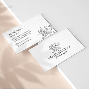 Carte De Visite Logo floral élégant noir et blanc
