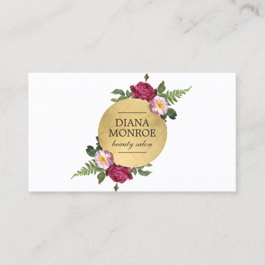 Carte De Visite Logo floral Faux Gold Circle moderne (Devant)