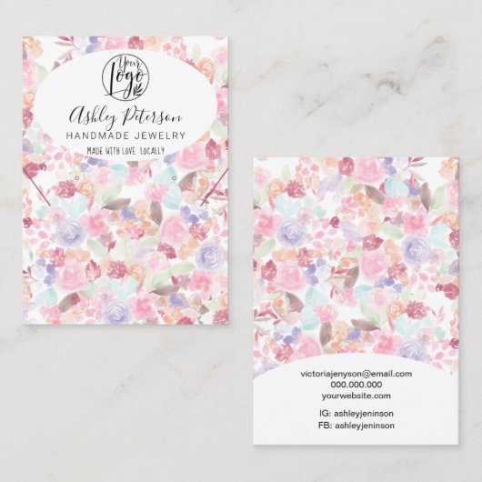 Carte De Visite Logo floral pastel doux collier d'oreille bijoux (Devant / Derrière)