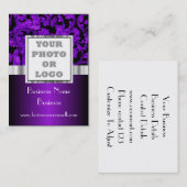 Carte De Visite Logo floral pourpre de photo de damassé (Devant / Derrière)