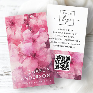 Carte De Visite Logo floral rose de l'aquarelle fleurie logo QR co