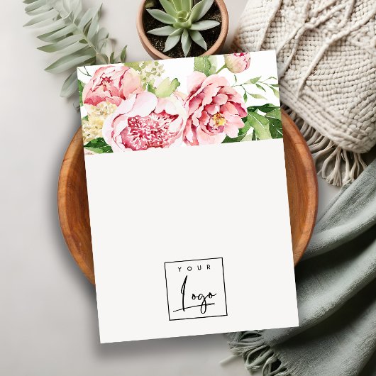Carte De Visite Logo floral rose Peony Écran de bijoux blanc