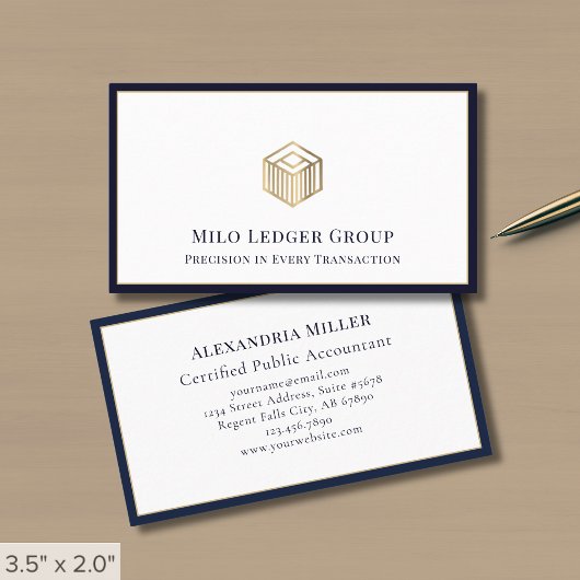 Carte De Visite Logo géométrique moderne Bordure bleu marine