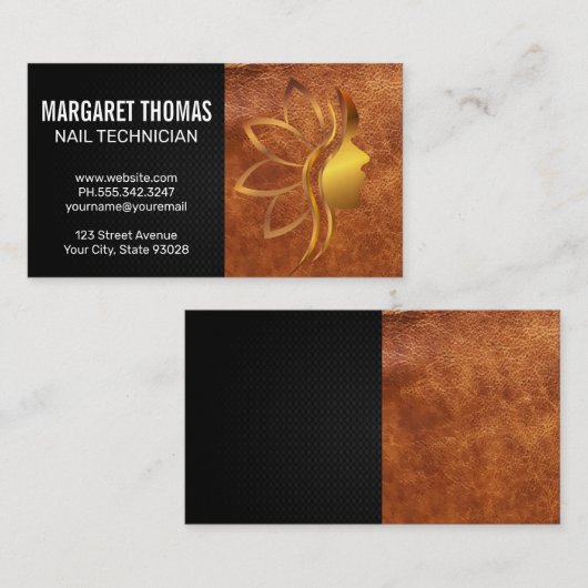 Carte De Visite Logo Gold Beauty | Cuir (Devant / Derrière)