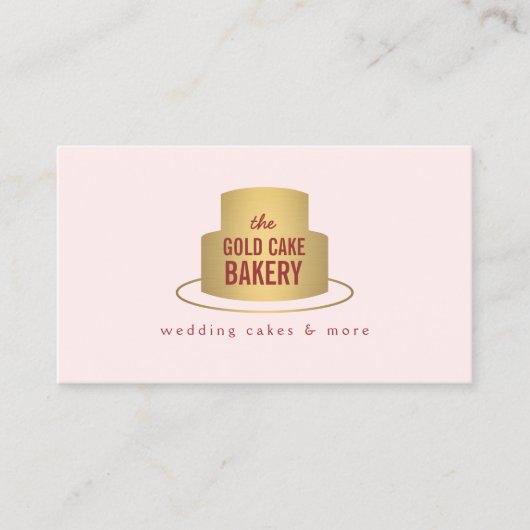 Carte De Visite Logo Gold Cake sur Rose pour boulangerie, Café, Ch (Devant)
