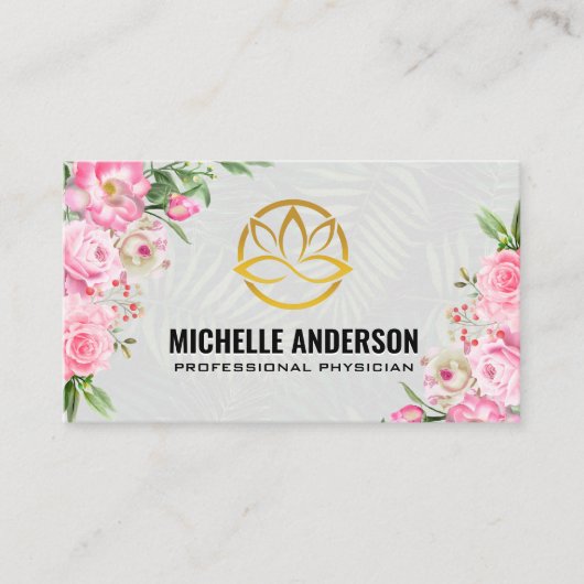 Carte De Visite Logo Gold Lotus | Fleurs roses | Palm (Devant)