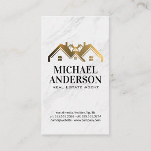 Carte De Visite Logo Gold Metallic House   Marbre