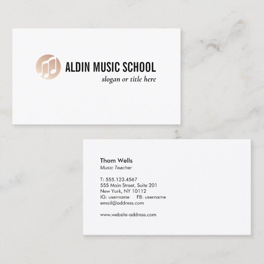 Carte De Visite Logo Gold Music Note Blanc (Devant / Derrière)