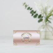 Carte De Visite Logo Gold Ornate Rose de luxe photo et code QR (Debout devant)