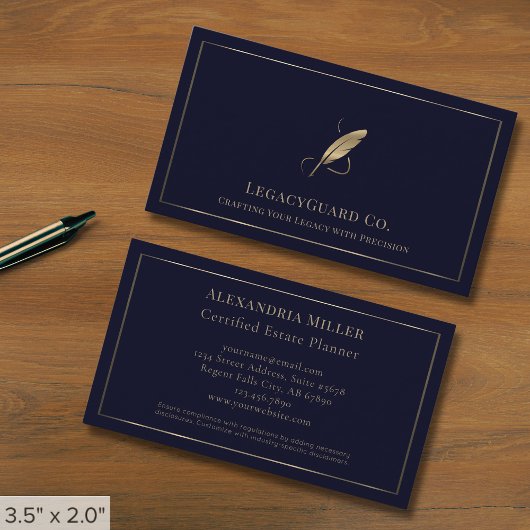 Carte De Visite Logo Gold Quill de luxe