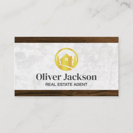 Carte De Visite Logo Gold Real Estate | Découpe en bois (Devant)