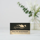 Carte De Visite Logo Gold Real Estate et Key (Debout devant)