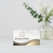 Carte De Visite Logo Gold Real Estate | Exécutif moderne (Debout devant)