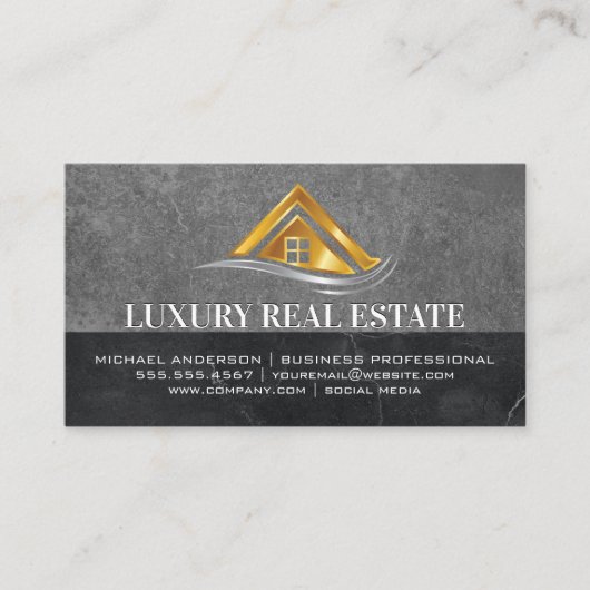 Carte De Visite Logo Gold Real Estate | Marbre ardoise (Devant)