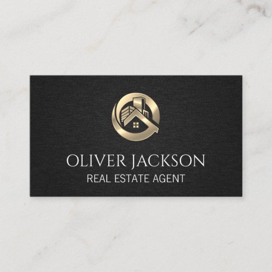 Carte De Visite Logo Gold Real Estate | Texture noire (Devant)