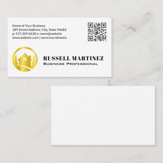 Carte De Visite Logo Gold Real Estate Trees | Code QR (Devant / Derrière)