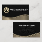 Carte De Visite Logo Gold Real Estate | Vague métallique (Devant / Derrière)