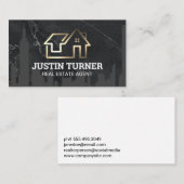 Carte De Visite Logo Gold Real Estate | Ville Skyline | Marbre (Devant / Derrière)