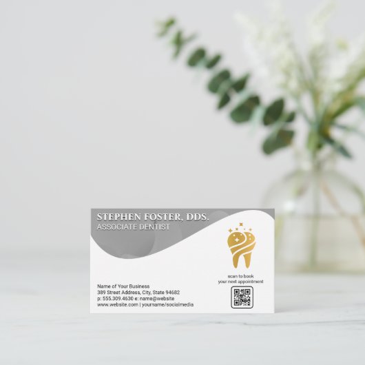 Carte De Visite Logo Gold Tooth | Dentistère | Code QR (Debout devant)