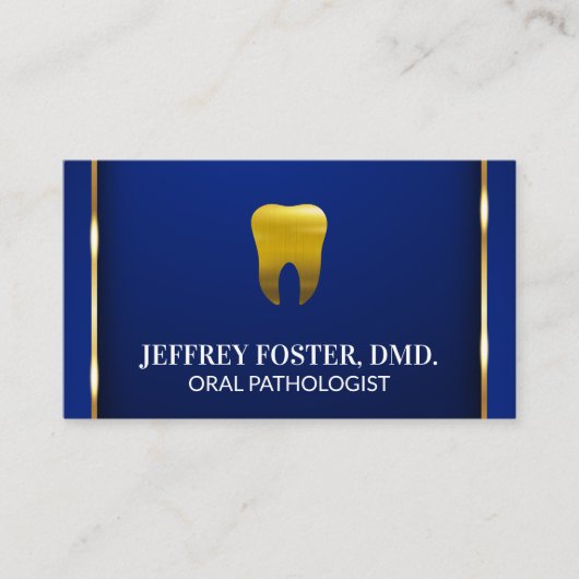Carte De Visite Logo Gold Tooth | Gold Trim Arrière - plan bleu (Devant)