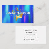 Carte De Visite Logo Golden Beauty | Arrière - plan métallique ble (Devant / Derrière)