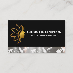 Carte De Visite Logo Golden Woman Hair Hair Styliste Beauté
