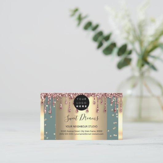Carte De Visite Logo Hair maquillage clous SPA QR Code Drip Mint (Debout devant)