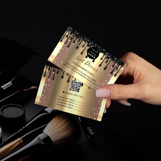 Carte De Visite Logo Hair maquillage clous SPA QR Code Gold Skin