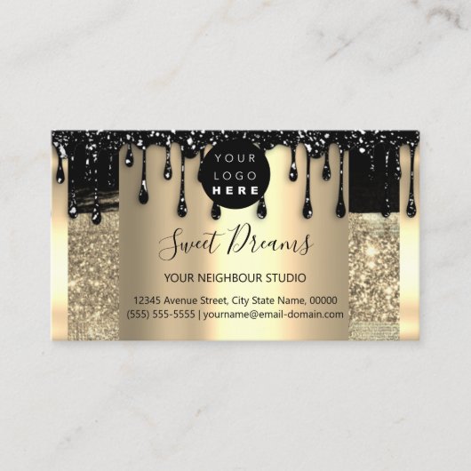 Carte De Visite Logo Hair maquillage clous SPA QRCode Gold Glam (Devant)