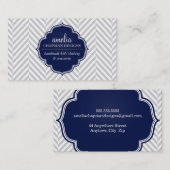 Carte De Visite LOGO herringbone moderne motif gris badge marine (Devant / Derrière)
