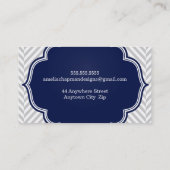 Carte De Visite LOGO herringbone moderne motif gris badge marine (Dos)
