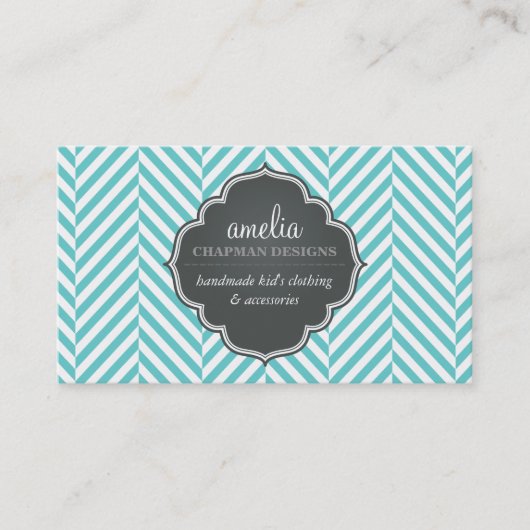 Carte De Visite LOGO herringbone moderne motif gris turquoise (Devant)