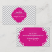 Carte De Visite LOGO herringbone moderne motif rose badge gris (Devant / Derrière)